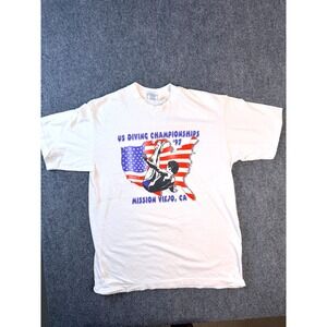 Vintage Tee Jays 97‎ US Diving Championships T Shirt Mens L White USA Made 90s